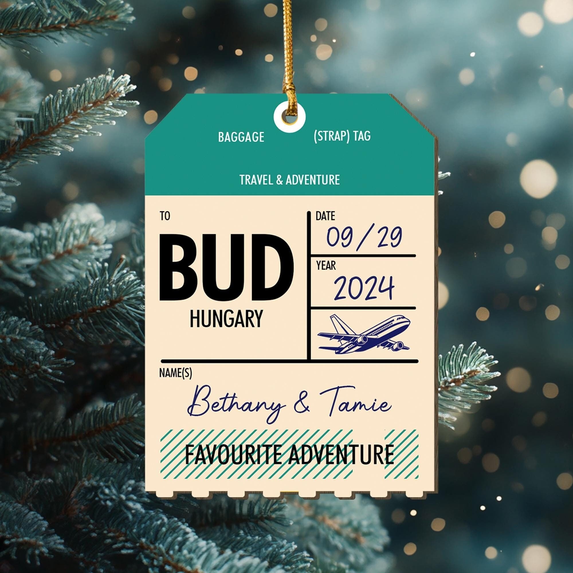 Personalized Luggage Tag Travel Christmas Ornament, Trip Xmas Gift 2024, Custom Travel Christmas Ornament, Name Ornament, Couples Ornament
