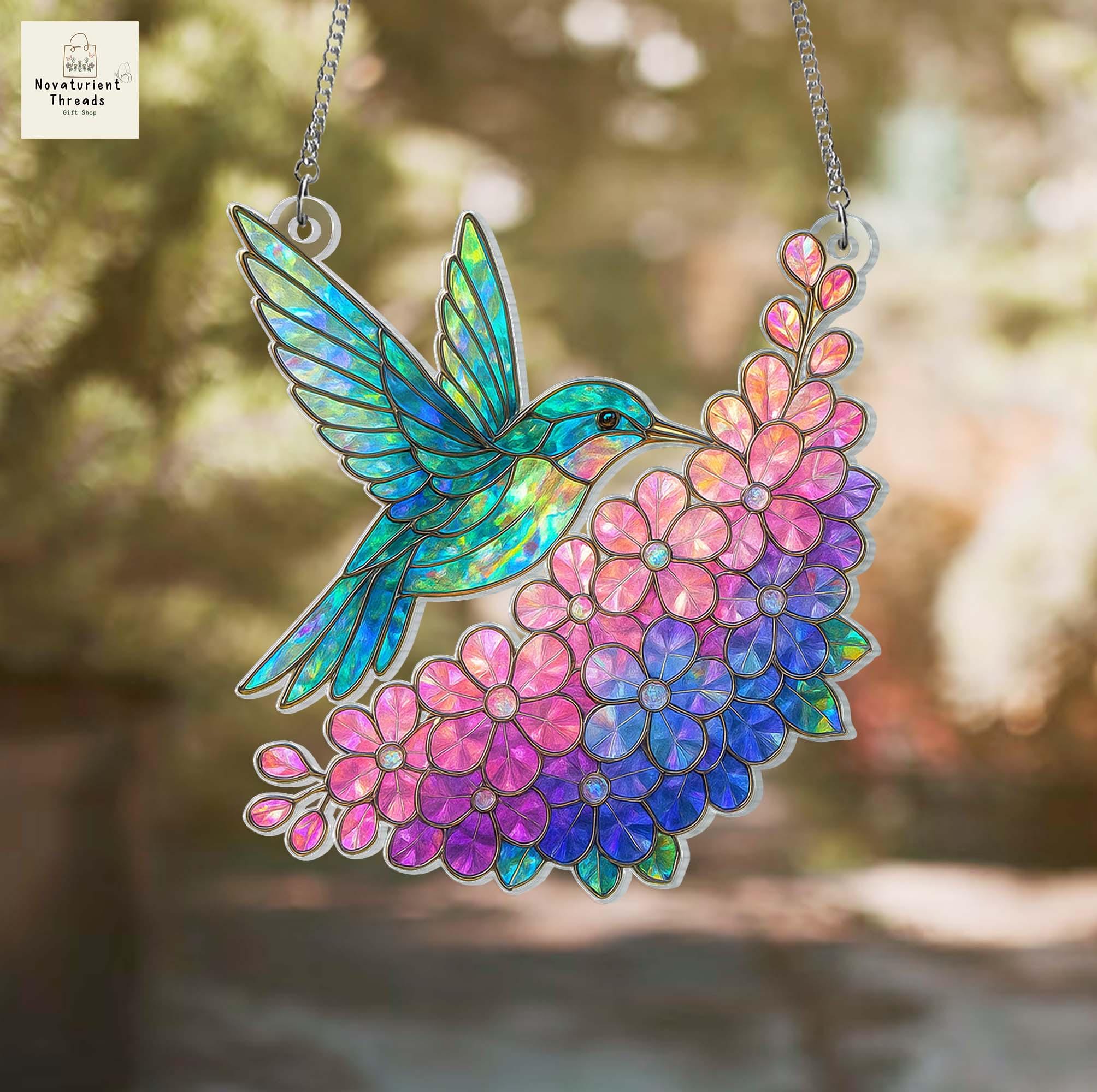 Lily of the Valley and Hummingbird Acrylic Suncatcher, Purple Lilac and ...