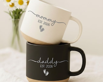 Personalized Engraved Mom Dad Pottery Mug, New Parents Mug, Pregnancy Announcement Mug Gift for New Dad,First Time Mom Gift,Baby Shower Gift