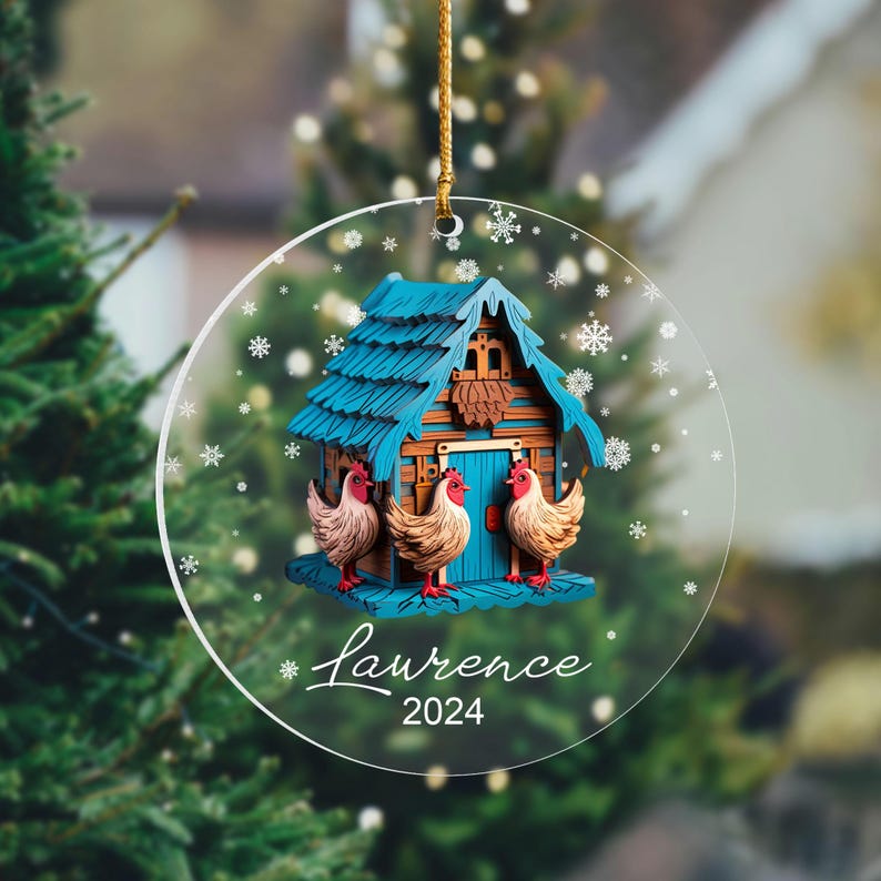 Personalized Chicken Coop Ornament With Name, Christmas Chicken