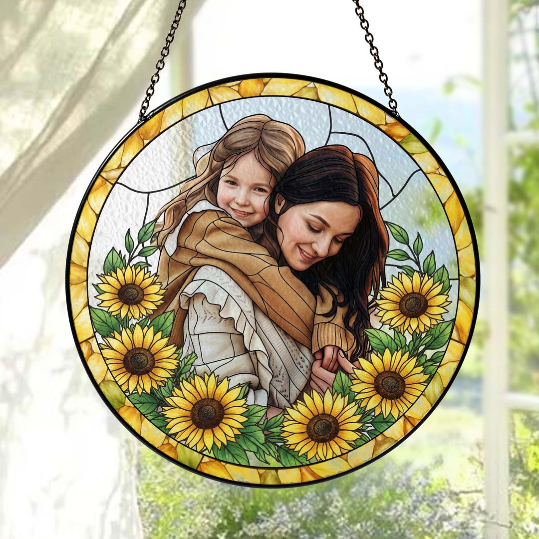 Custom Photo Stained Glass Suncatcher Gift for Mom, Mom Portrait ...