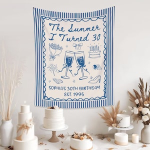 The Summer I Turned Birthday Party Banner Decor, Any Age Custom Birthday Tapestry,Custom 30th Birthday Party Decor,Coastal Birthday Backdrop