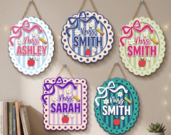 Custom Teacher Stripes Door Sign,Classroom Decor,Custom Teacher Door Hanger,Teacher Appreciation Back to School Gifts,Welcome Classroom Sign