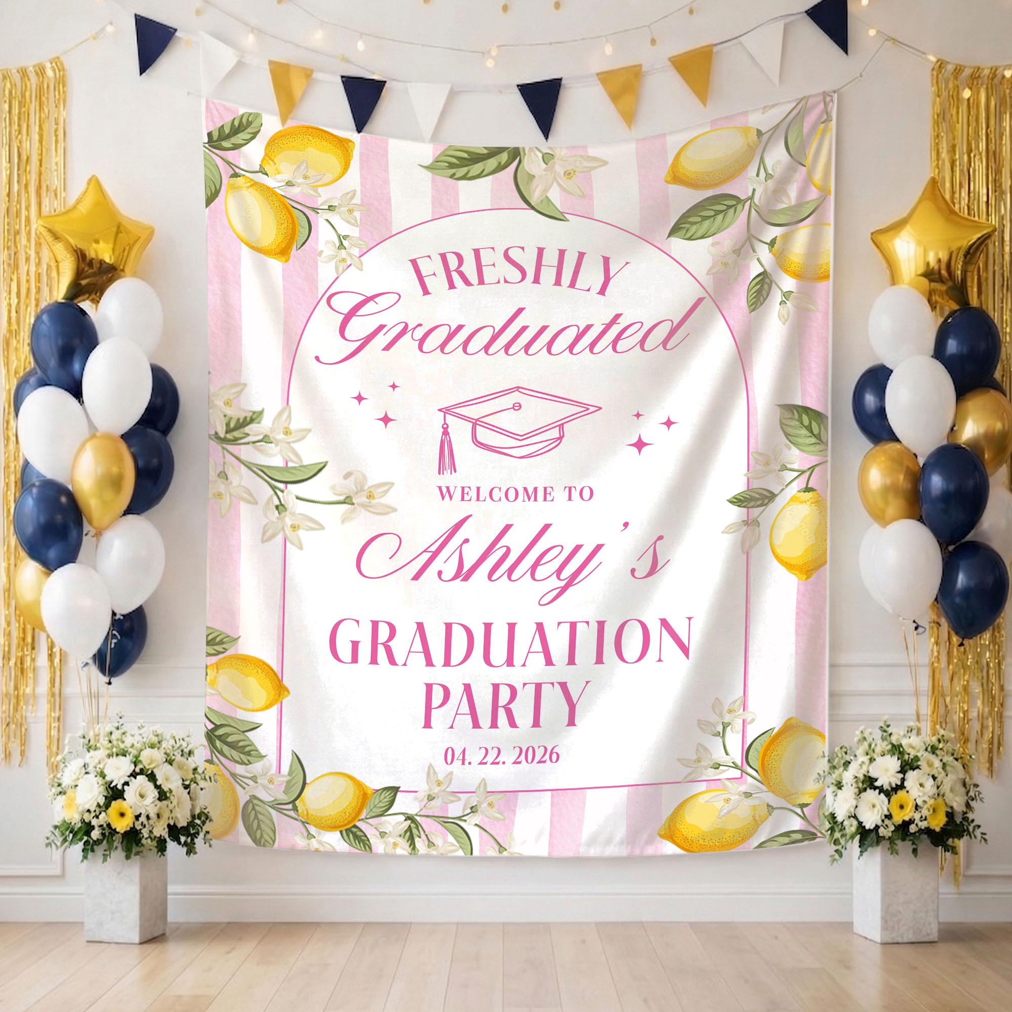 Lemon Grad Backdrop Custom Lemon Graduation Party Backdrop, High School Graduation Welcome ...