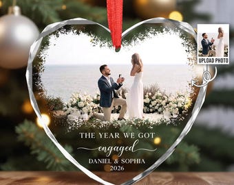 Custom Photo Engagement Glass Ornament, Custom Engagement Gift, The Year We Got Engaged Ornament, First Christmas Gift, Couple Wedding Gift