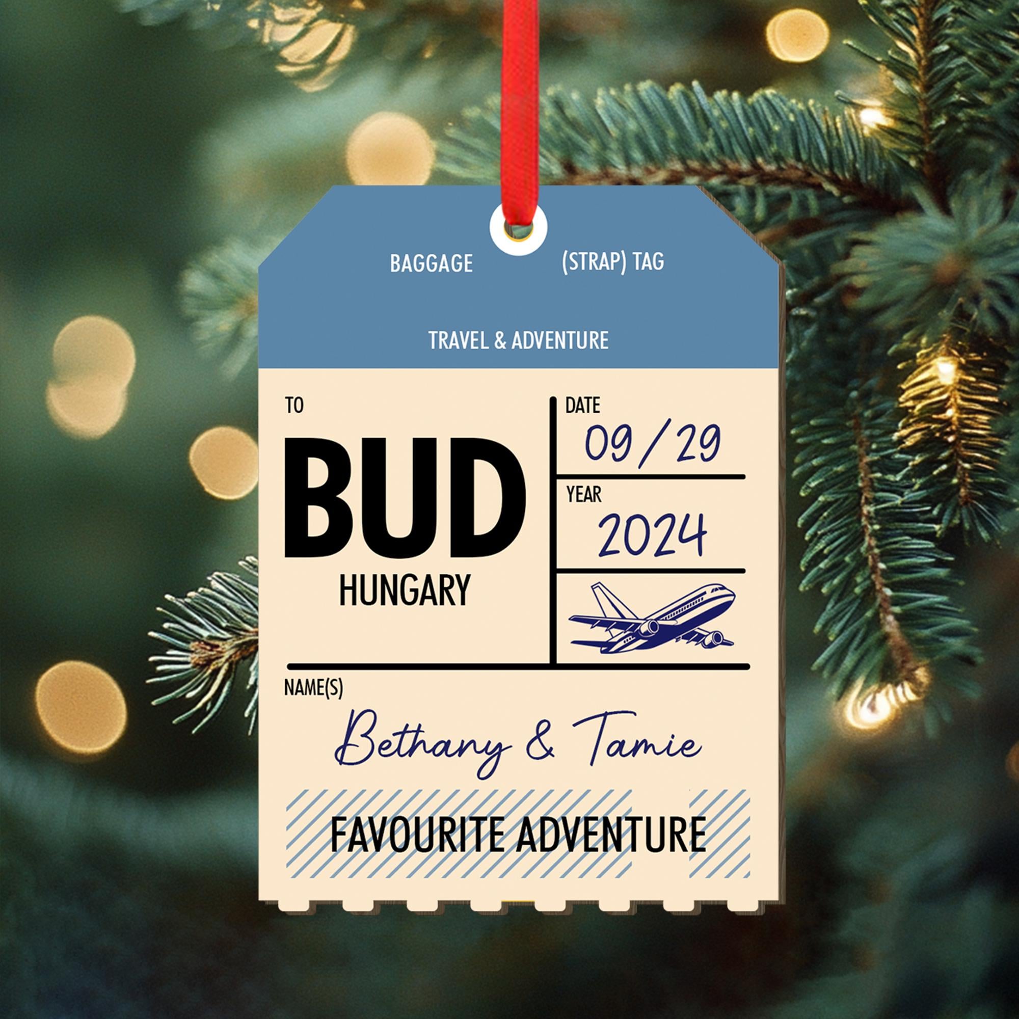 Personalized Luggage Tag Travel Christmas Ornament, Trip Xmas Gift 2024, Custom Travel Christmas Ornament, Name Ornament, Couples Ornament