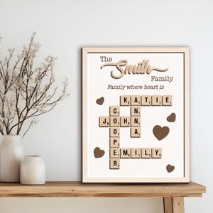 Personalized Scrabble Puzzle Sign, Grandkids Crossword Scrabble Wooden Sign,Custom Family Name, Last Name Sign,Grandparents Gift,Mothers Day