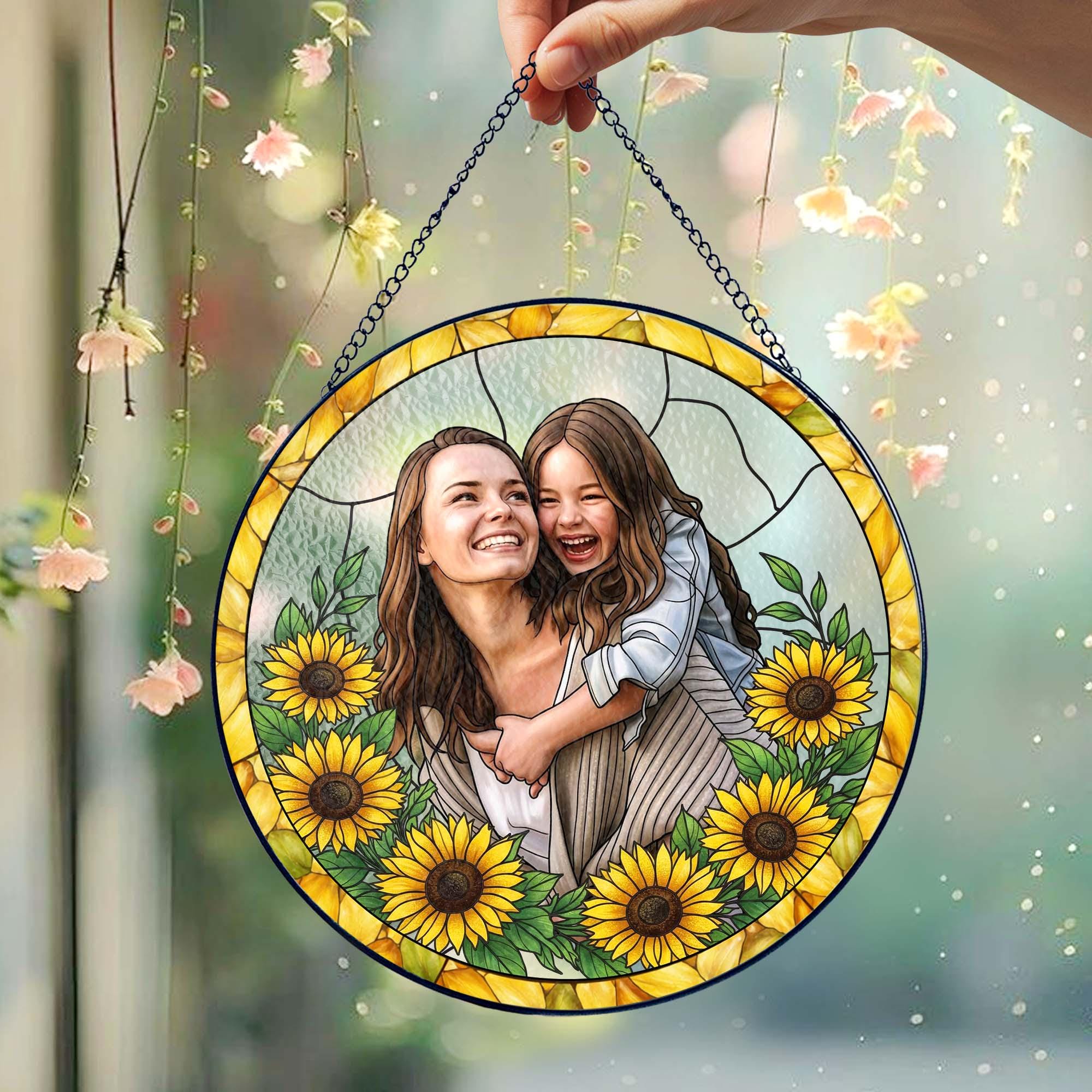 Custom Photo Stained Glass Suncatcher Gift for Mom, Mom Portrait ...