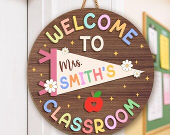 Custom 3D Teacher Door Hanger, Personalized Pennant Flag Classroom Door Sign, Teacher Name Sign, Classroom Decor, Teacher Appreciation Gift