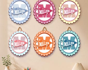 Personalized Teacher Door Sign, Custom Classroom Door Hanger, Pennant Teacher Name Sign, Back to School Classroom Decor Gift