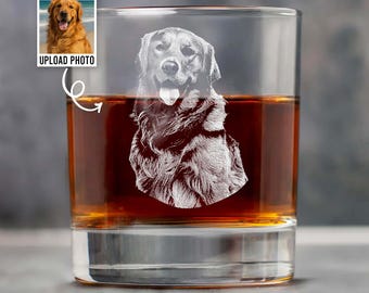 Custom Whiskey Glass 11oz With Dog Photo Engraved Fathers Day Gifts, Custom Photo Bourbon Glass, Pet Portrait Engraved Rock Glass, Dog Lover