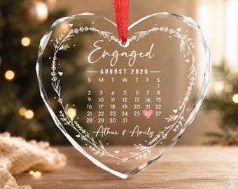 Personalized EngagementCalendar Gift, Custom Wedding Date Ornament, First Christmas Engaged Ornament, Engaged Ornament 2026, Newlywed Gift
