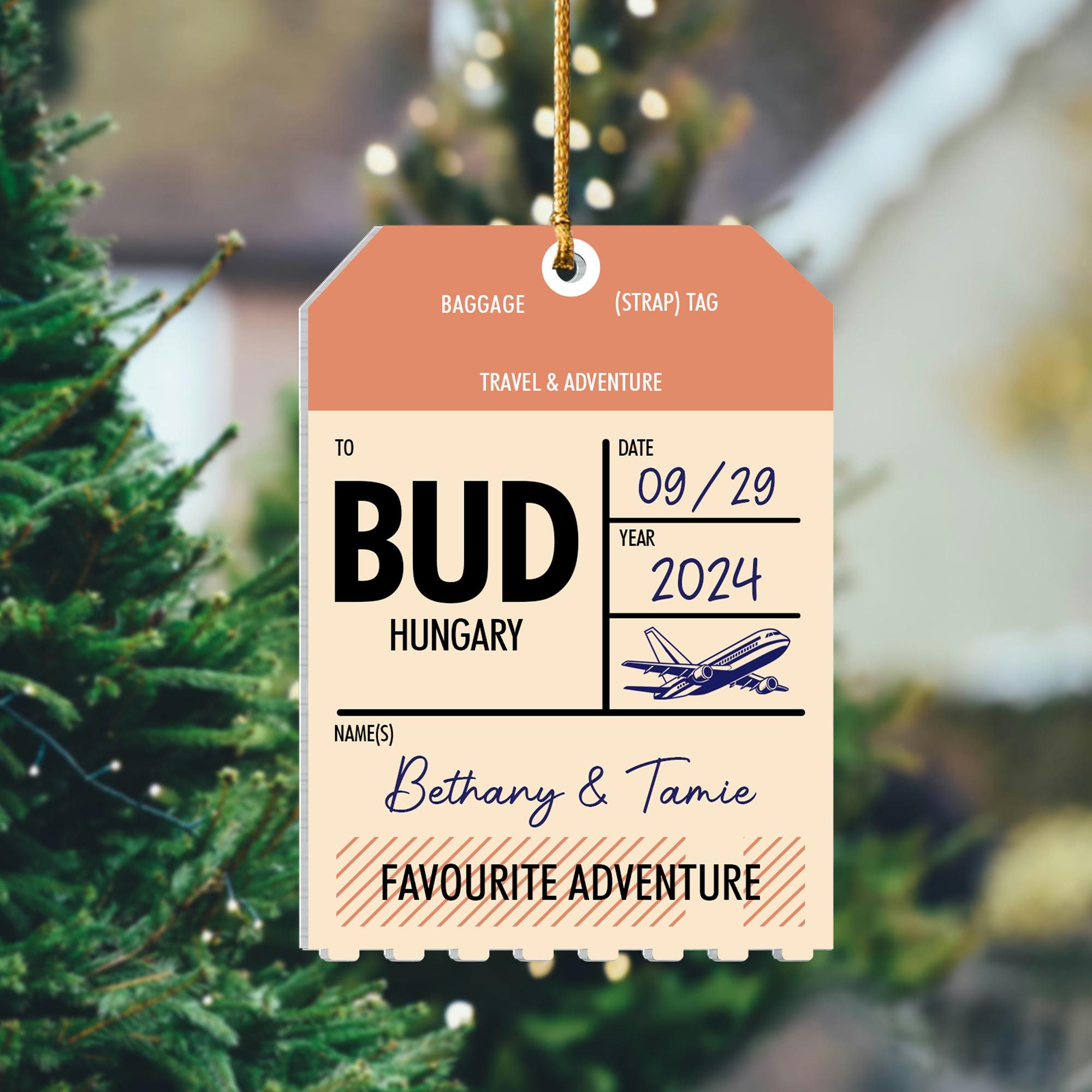 Personalized Luggage Tag Travel Christmas Ornament, Trip Xmas Gift 2024, Custom Travel Christmas Ornament, Name Ornament, Couples Ornament