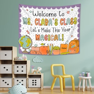 Welcome to Classroom Tapestry, Custom Name Teacher Tapestry, Classroom Decor, Welcome To Class Banner, Teacher Gifts, Back To School