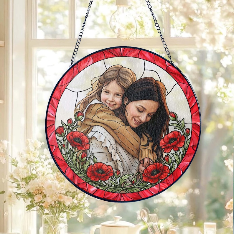 Custom Photo Stained Glass Suncatcher Gift for Mom, Mom Portrait ...