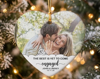 Personalized Engagement Ornament, Custom Couple Names and Date, Coastal Christmas Keepsake, Newly Engaged Gift, Bride To Be Gift