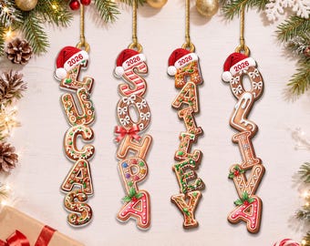 Personalized Gingerbread Letter Ornament, Custom Kids Name Ornament, Christmas Ornaments for Family, Kids Christmas Gifts, 2026 Santa Hat