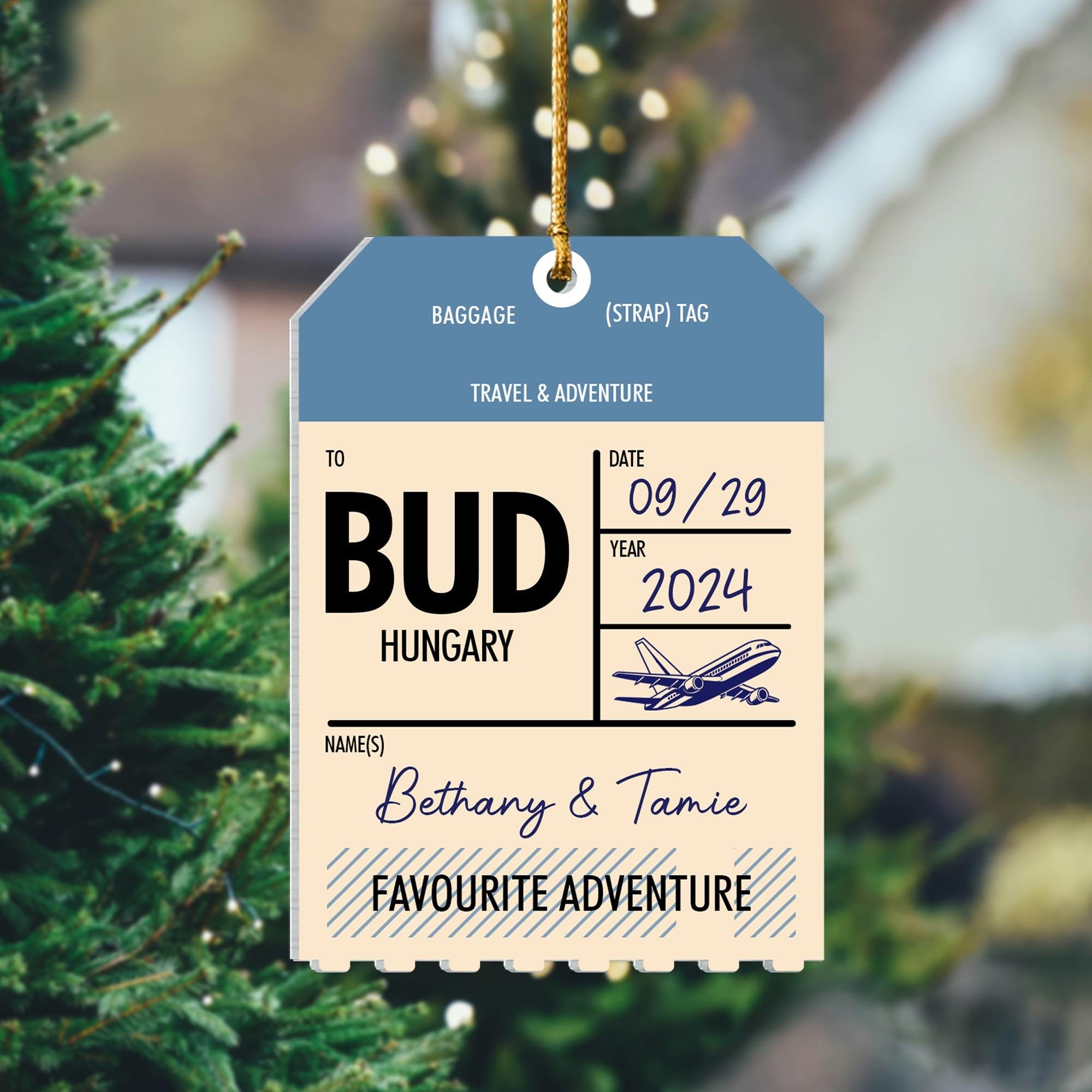 Personalized Luggage Tag Travel Christmas Ornament, Trip Xmas Gift 2024, Custom Travel Christmas Ornament, Name Ornament, Couples Ornament