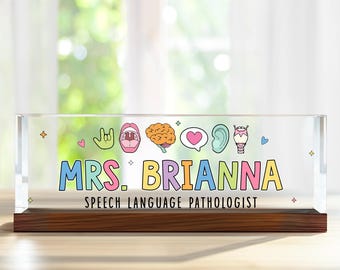 Speech Pathologist Desk Name Plaque, Speech Therapist Gift, Speech Therapy Room Decor, SLP Gifts Name Sign, New Slp Gift, SLP Desk Decor