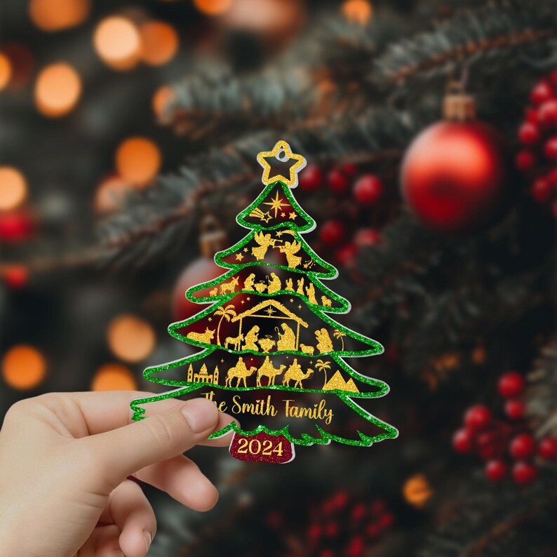 Nativity Scene Christmas Ornament Religious Gift for Family, Oh Holy