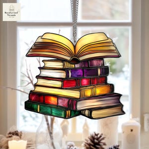 Book Tree Suncatcher Ornament, Book Lover Gift, Bookish Acrylic Hanging Librarian Gift, Book Club Christmas Gift, Booknerd Book Reader Gift