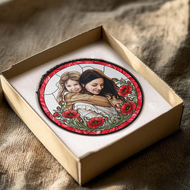 Custom Photo Stained Glass Suncatcher Gift for Mom, Mom Portrait ...