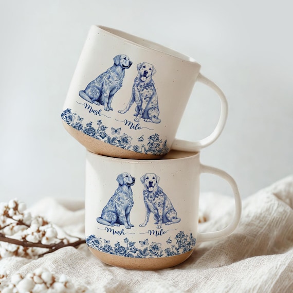 Custom Dog Breeds Chinoiserie Toile De Jouy Style, Custom Dog Mug, Custom Pet Mug, Dog Lover Gift, Gift for Dog Mom, Dog Dad,Pet Lovers Gift