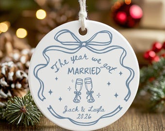 Personalized Wedding Ornament, First Christmas Married Ornament, Newlywed Couple Heart Bauble, 1st Christmas As Mr and Mrs Ornament