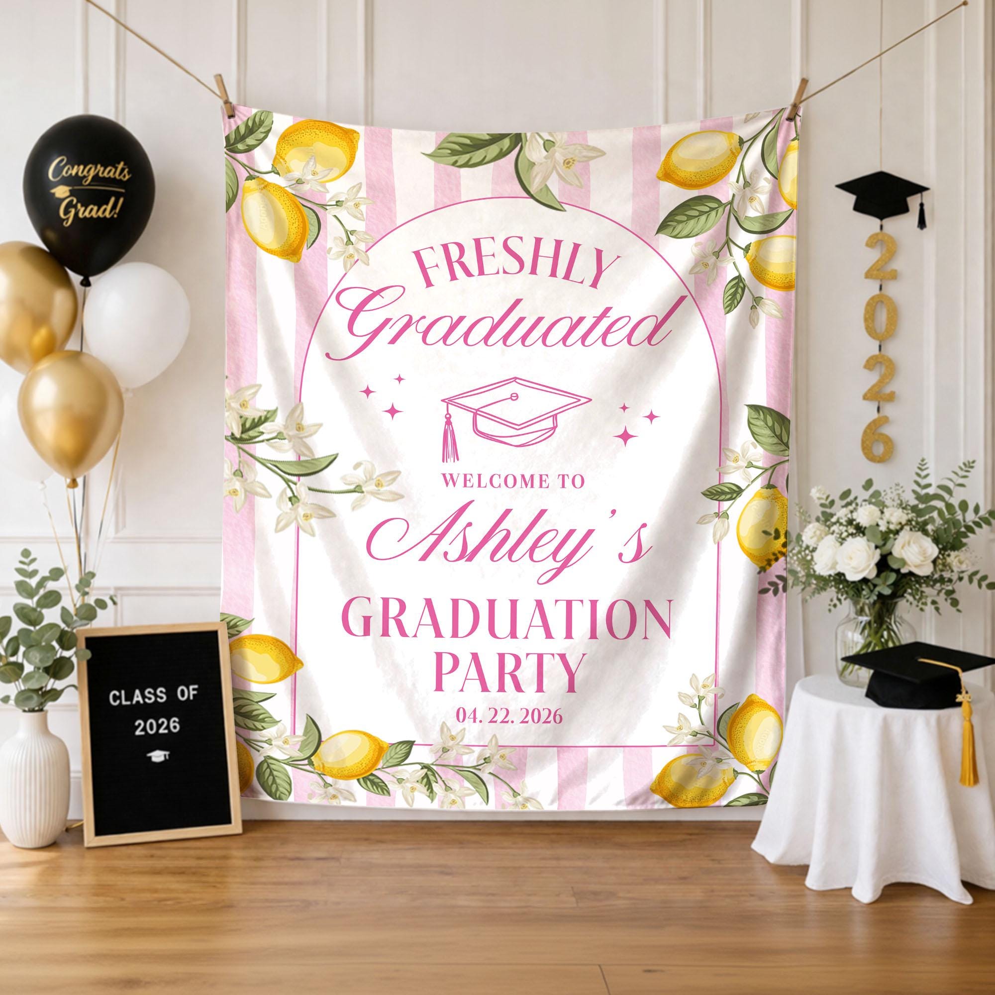 Lemon Grad Backdrop Custom Lemon Graduation Party Backdrop, High School Graduation Welcome ...