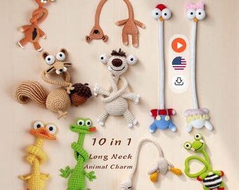 10 in 1 Long Neck Animal Charm Crochet Pattern | Amigurumi Keychain(PDF + VIDEO TUTORIAL)