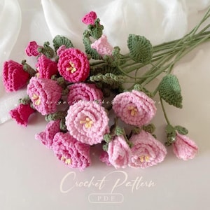 PDF Lisianthus Flower Crochet Pattern, Spring Harmony Bouquet Crochet Pattern, Crochet Flower Bouquet Patterns, Wedding Flowers
