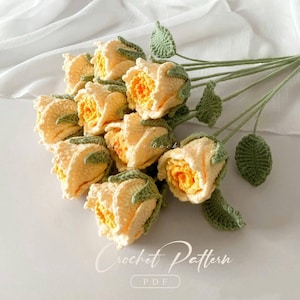 PDF ローズフラワー No.2 かぎ針編みパターン、かぎ針編みの花束パターン、かぎ針編みの花のパターン、ウェディングフラワー