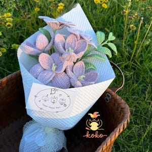 Patrón de tulipán tunecino en crochet, ramo primaveral en crochet, amigurumi digital para el Día de la Madre, flores de crochet para boda.