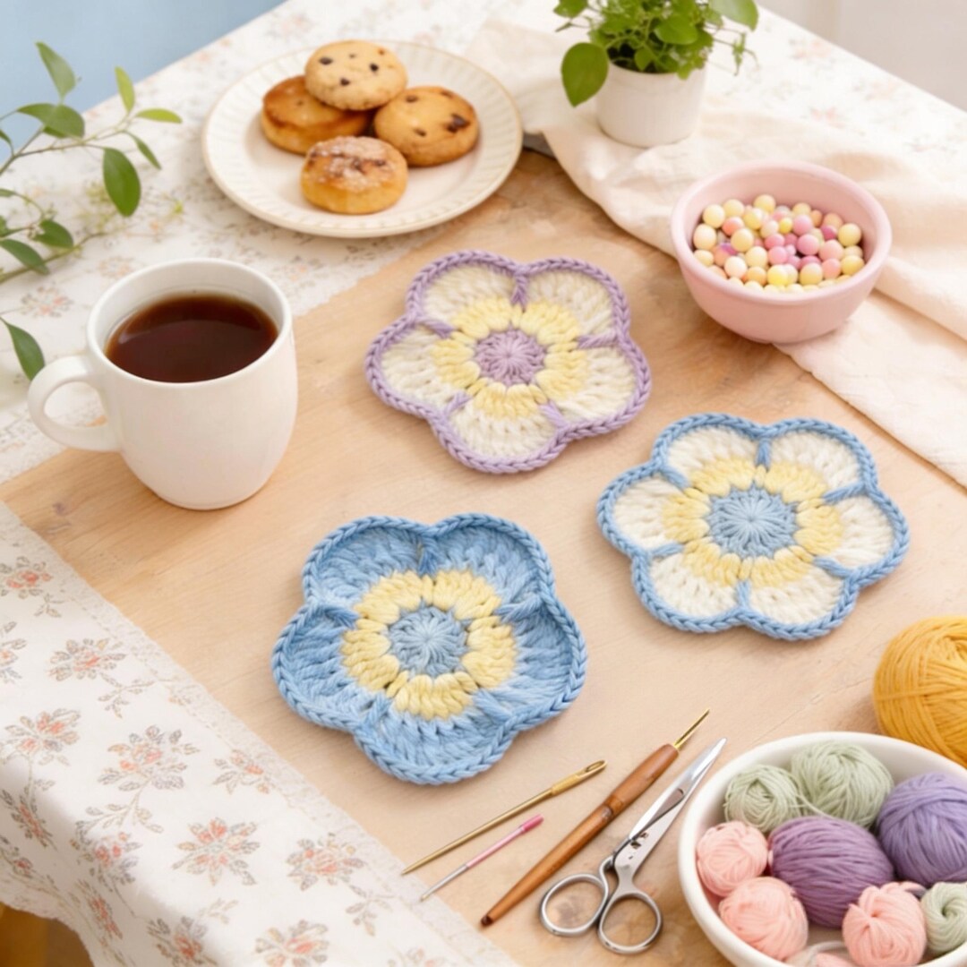 Flower Coaster Crochet Pattern PDF, Beginner Floral Mug Rug, 6 Petal ...