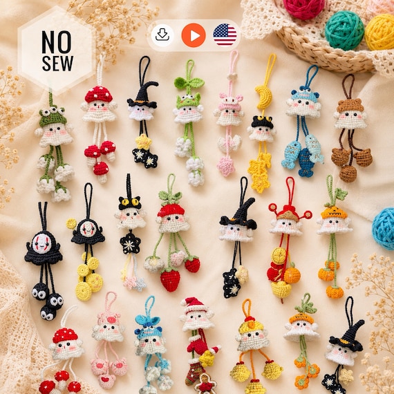 18-in-1 Crochet Halloween Ghost Pattern, Halloween Crochet Pattern, Spooky Car Hanging Pattern, Amigurumi Halloween  (PDF + VIDEO TUTORIAL)