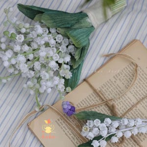 スズランのマイクロクロッシェパターン、クロッシェフラワーブーケパターン、ウェディングブーケの花、スズランのマイクロクロッシェパターン