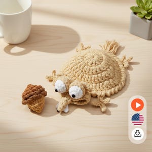 Haakpatroon grappige eekhoorn en eikelonderzetter, mokkleed amigurumi-beginner (pdf-patroon met video)