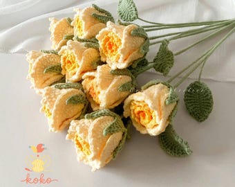 PDF Rose Flower Crochet Pattern, Crochet Flower Bouquet Patterns, Amigurumi Digital Mother Day Crochet Floral wedding