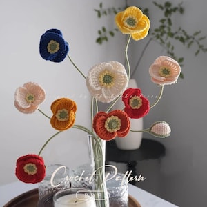 Poppy Crochet Pattern, Spring Harmony Bouquet Crochet Pattern, Crochet Flower Bouquet Patterns, Wedding Flowers