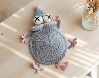 PDF+ Video Funny Mouse Coaster Crochet  Pattern, Beginner Amigurumi Mug Rug, Cute Animal Coaster, Crochet Home Decor