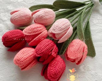 Tulip Flower Crochet Pattern, Spring Bouquet (PDF + VIDEO TUTORIAL)