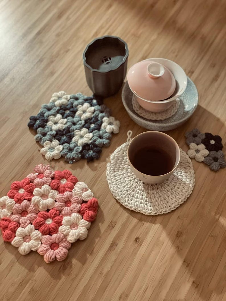 Puff Coasters Crochet Pattern Puff Flower Coaster Crochet Pattern, Flower Crochet ...