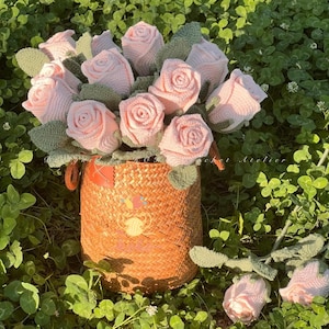 PDF Roze bloem haakpatroon, gehaakte bloemboeketpatronen, gehaakte bloemenpatronen, bruiloftbloemen, amigurumi gehaakte bloemen