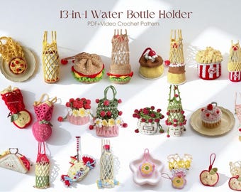 13-in-1 Food Inspired Water Bottle Holder Accessory Crochet Pattern Bundle – PDF + Video Tutorial
