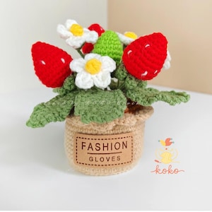PDF Crochet Pattern, Strawberry Potted Plant Crochet Pattern, Flower Crochet Pattern, Crochet Home Decor,  Flower Basket Crochet Pattern