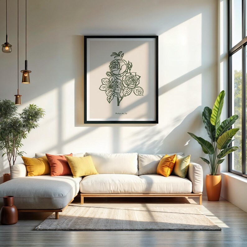 Green Floral Line Art Print, Minimalist Botanical Wall Decor - Etsy