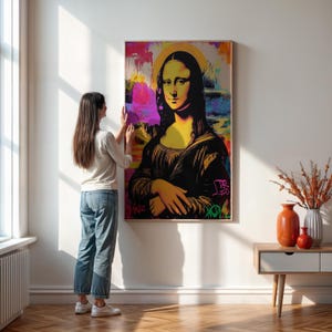 Bunte Mona Lisa Graffiti, Pop Art Leinwanddruck, Urban Street Art, Bold Wanddekor, Neon gerahmtes Gemälde, moderne Kunst Poster, Wand Leinwand
