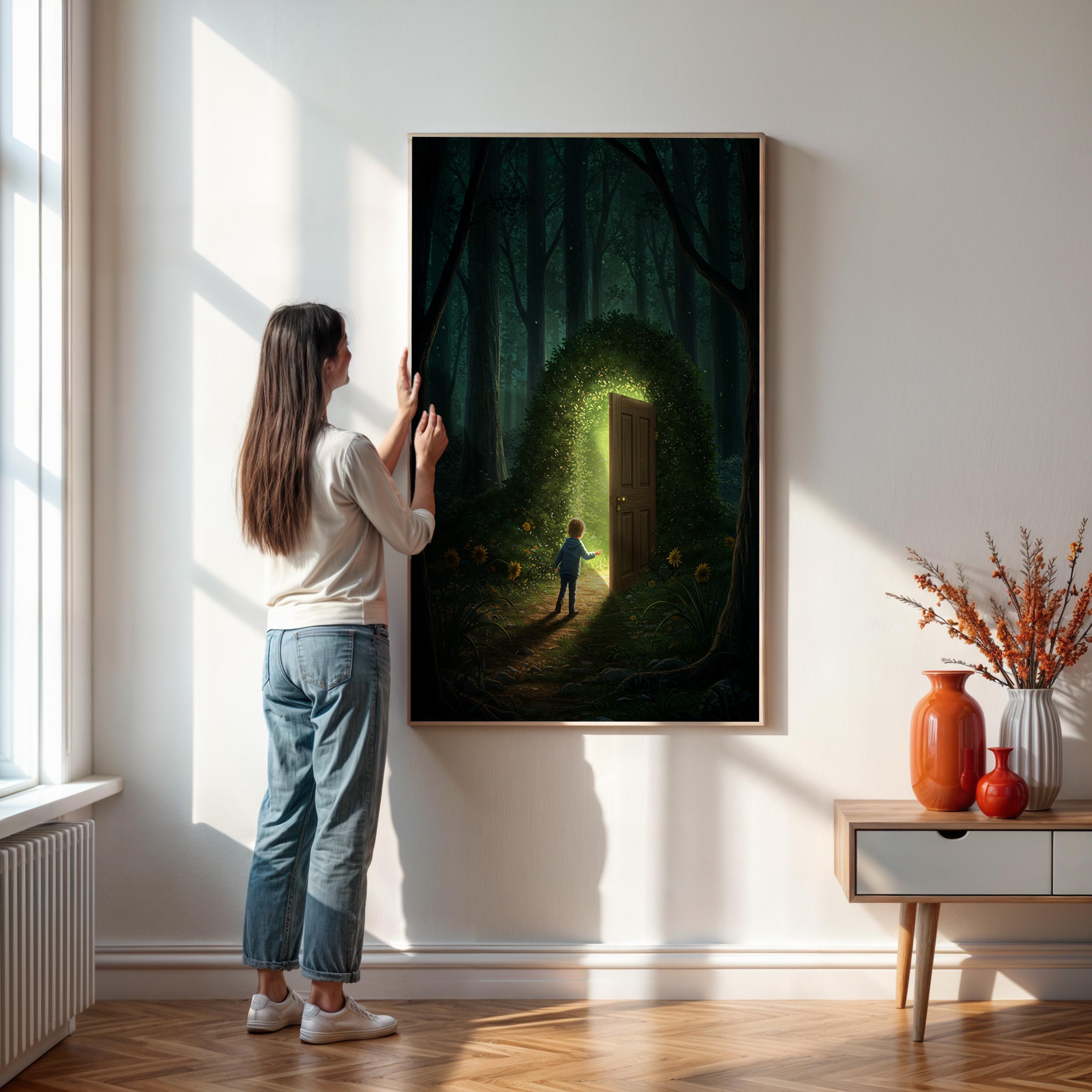 Magical Forest Doorway Wall Art Print – Surreal Fantasy Poster of Child ...