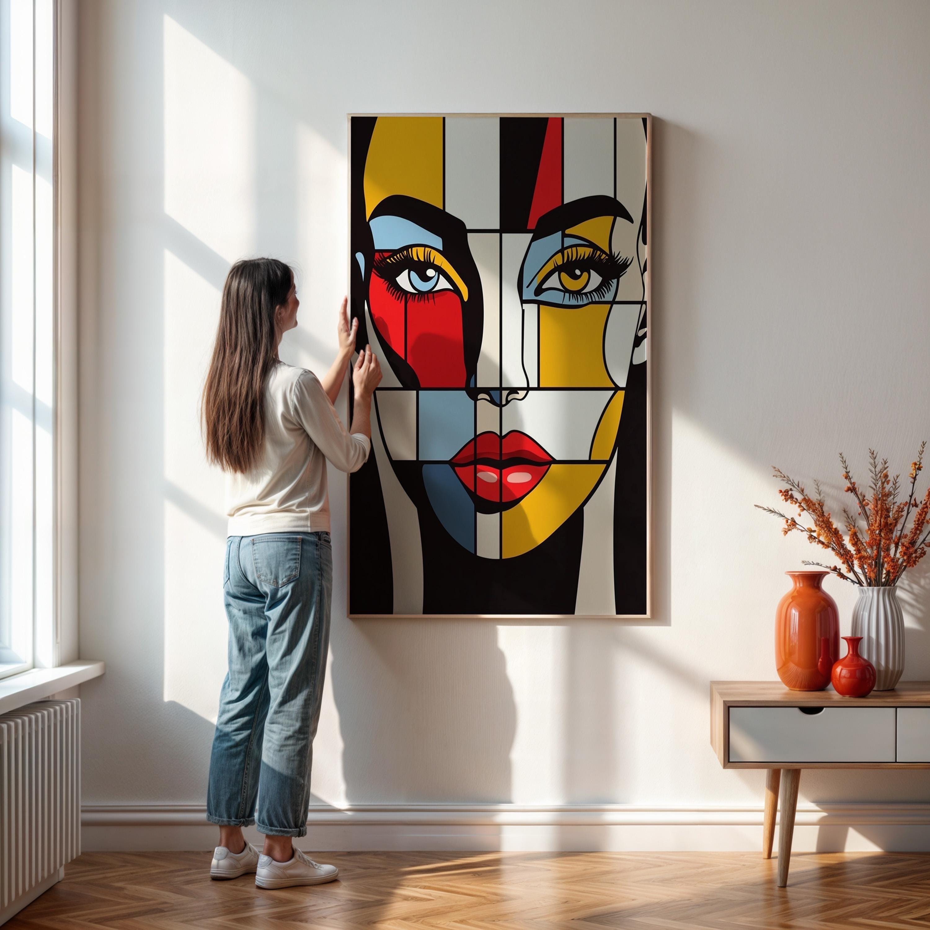 【真作】版画　リトグラフ　流麗な裸婦デッサン　モダンアート　箱・黄袋入　Z19 Mondrian Framed Woman Art Print, Color Block Face Decor - Etsy