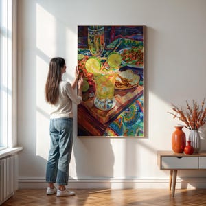 マルガリータフィエスタウォールアート - カラフルなメキシコ料理と飲み物の絵画プリント、キッチンバーの装飾、パーティー好きのための鮮やかなラテン文化ポスター